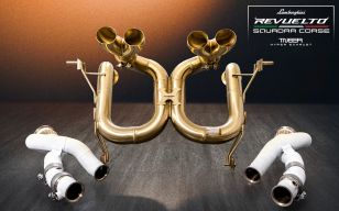 TNEER Squadra Corse Non-Valved Gold Edition Exhaust System w/Quantum Ceramic Coated Race Pipes for Lamborghini Revuelto 2023+